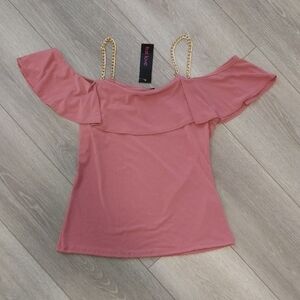 First Love Pink Ruffled Off-Shoulder Blouse